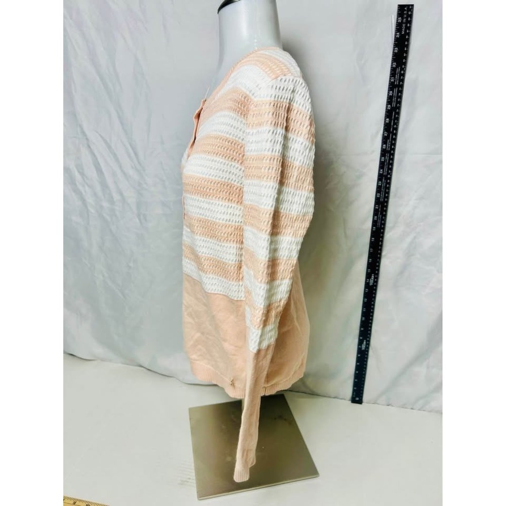 Calvin Klein ~ Women Striped Button Front Cardigan ~ Peach & White ~ Size Small - Picture 3 of 10
